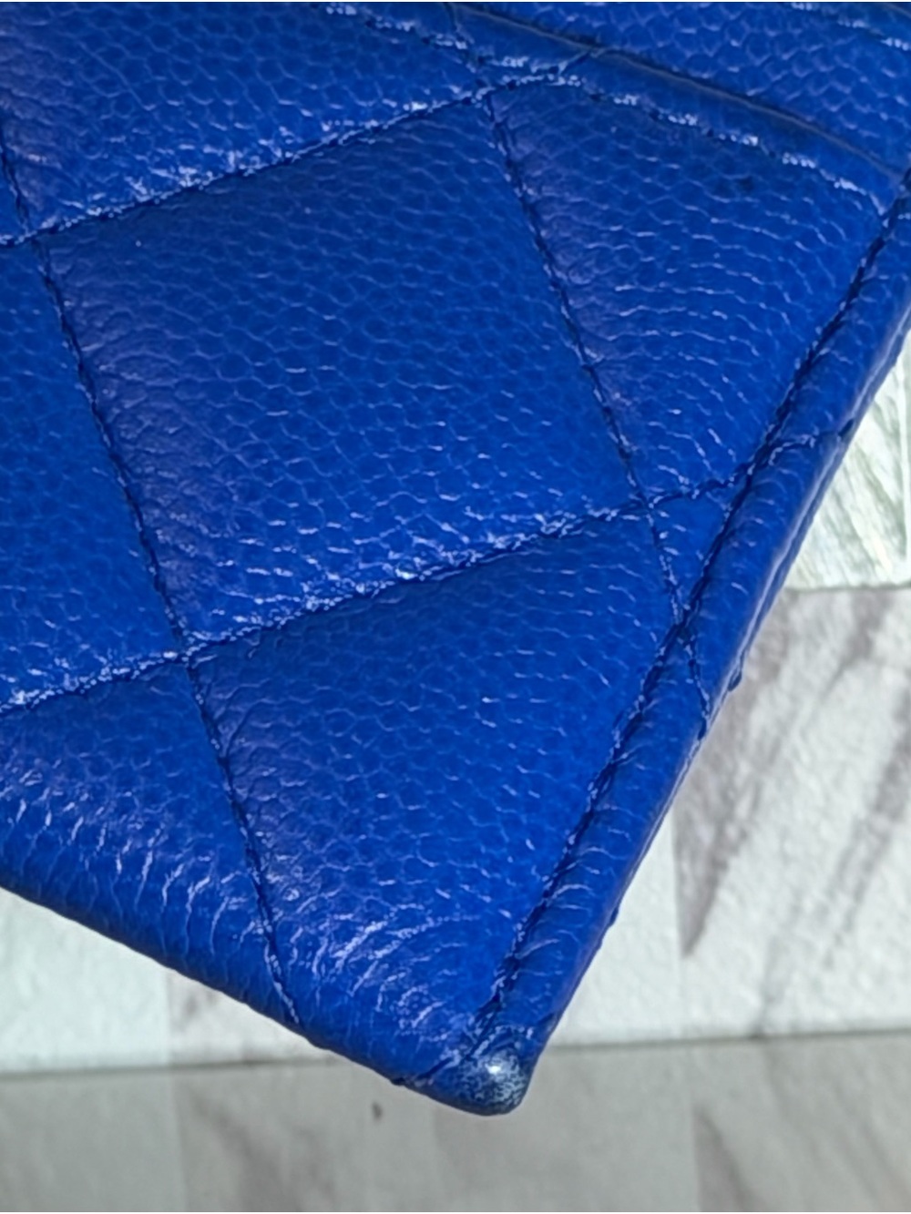 💙*RARE* CHANEL Caviar Quilted Card Holder Wallet in Cobalt Blue - Picture 14 of 15